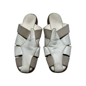 White Mountain White Leather Elastic Strap Slip On Sandals Womens Size 8B Summer
